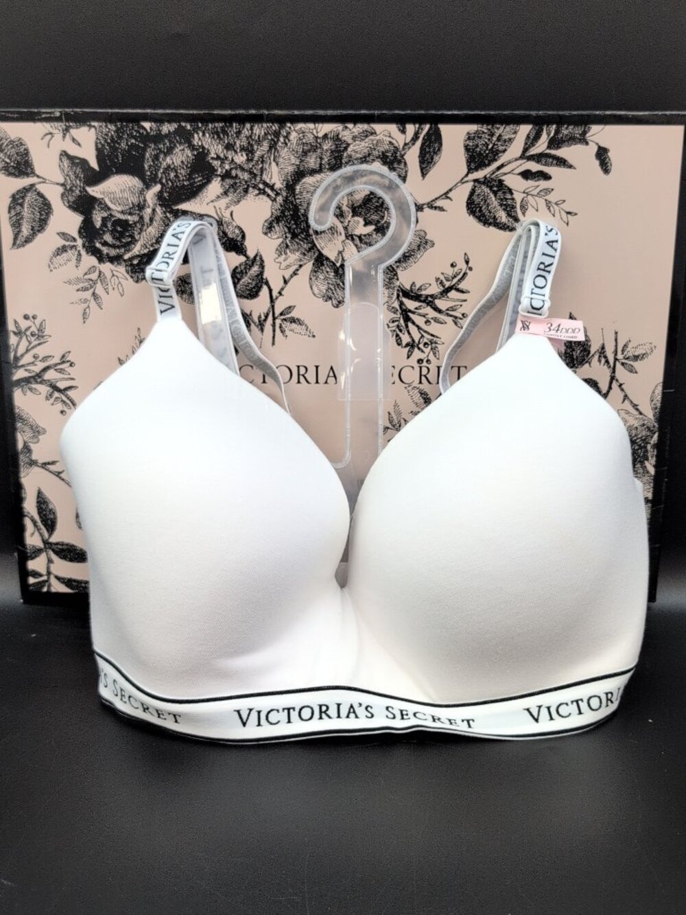 Victoria's Secret Lightly Lined Cotton Logo Full Coverage Bra 34DDD White NWT
